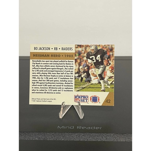 1991 Bo Jackson Pro Set #42 Auburn Heisman Hero - Picture 2 of 7